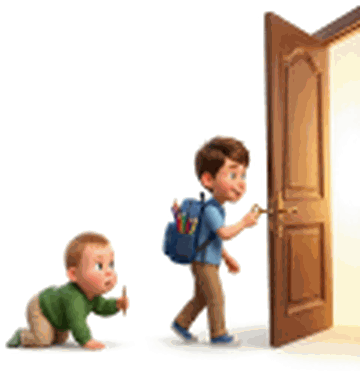 Children walking in through a door