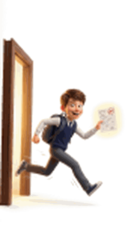 Child running out of a door