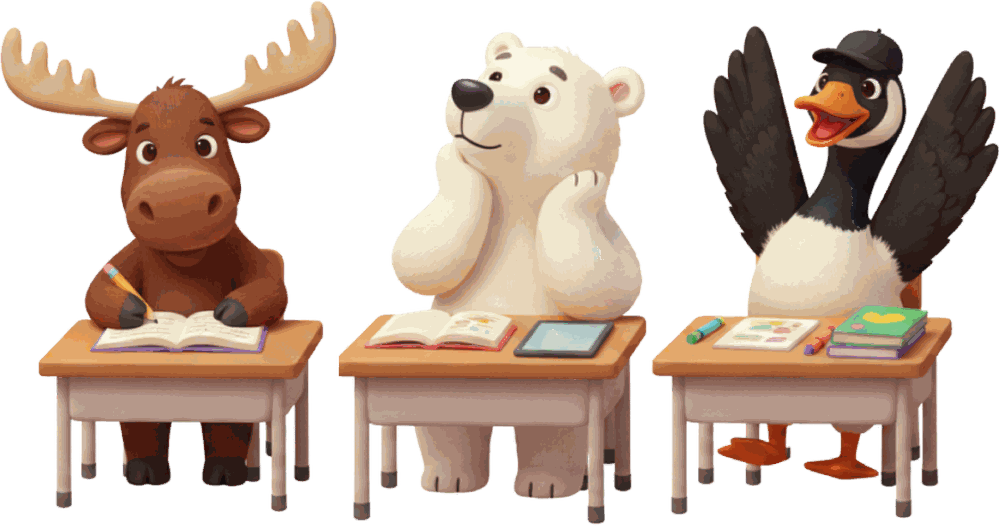OLC mascots at desks